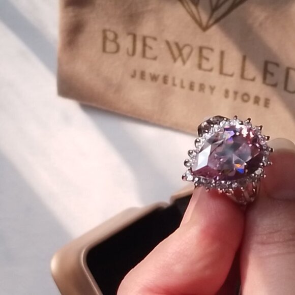 New Pink Tear Drop Halo 925 Sterling Silver Style CZ Ring - Picture 6 of 6